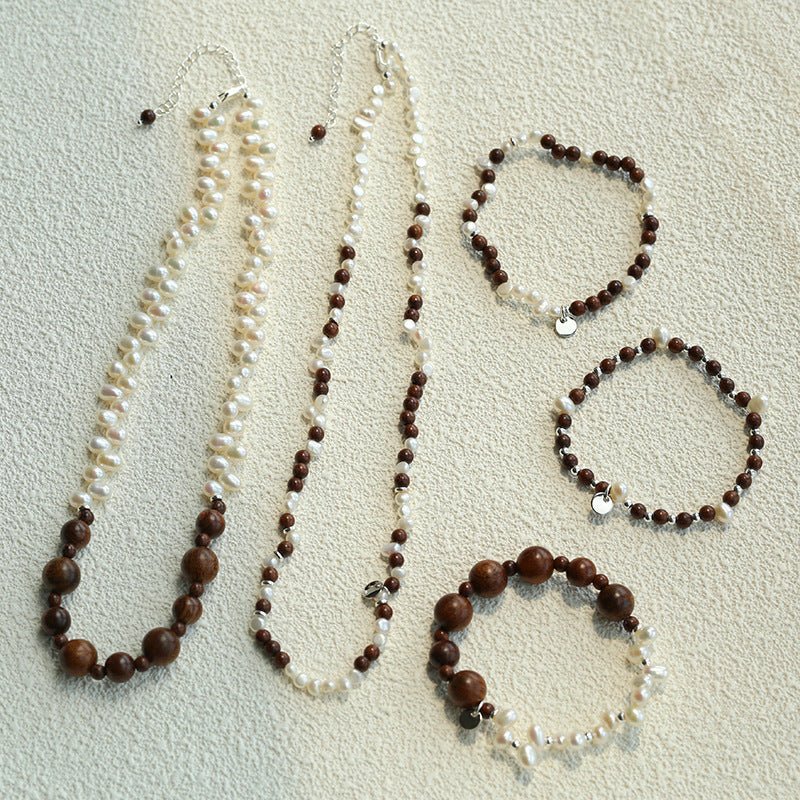 Petite Freshwater Pearl & Sandalwood Beaded Necklace - floysun