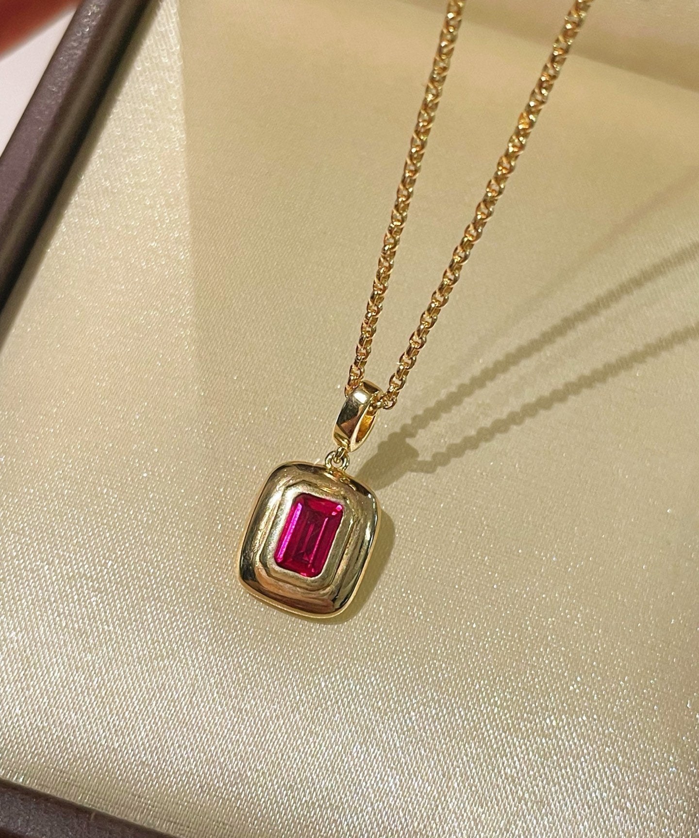 Petite Ruby Square Pendant Necklace - floysun