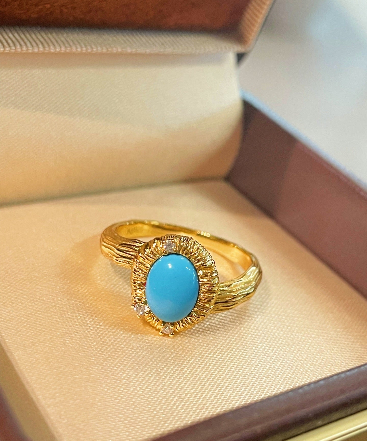 Petite Turquoise Gold Filigree Statement Ring - floysun