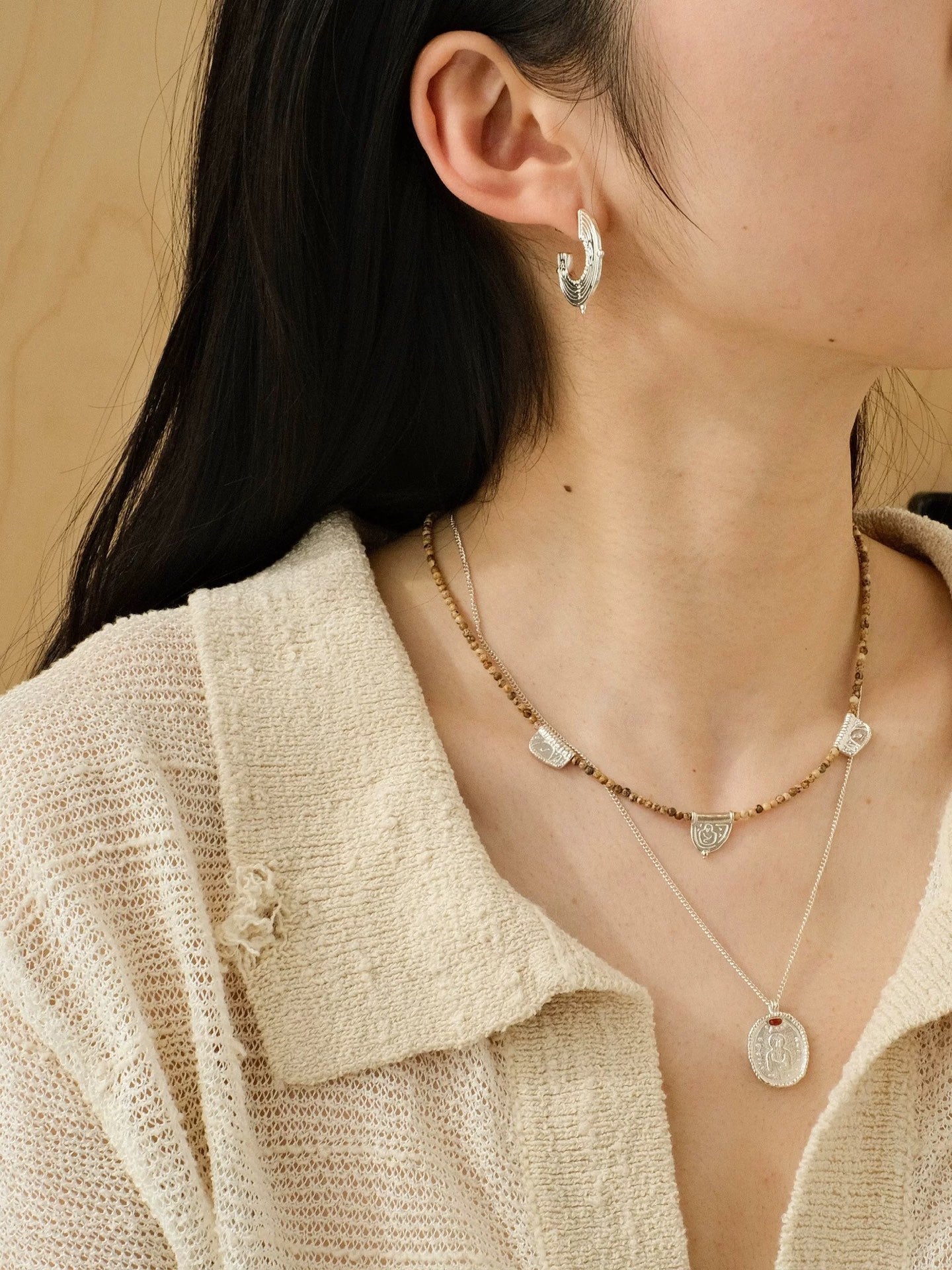 Pictograph Stone Beaded Necklace – Picture Jasper with Totem Pendant - floysun