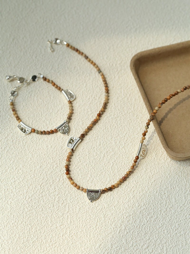 Pictograph Stone Beaded Necklace – Picture Jasper with Totem Pendant - floysun