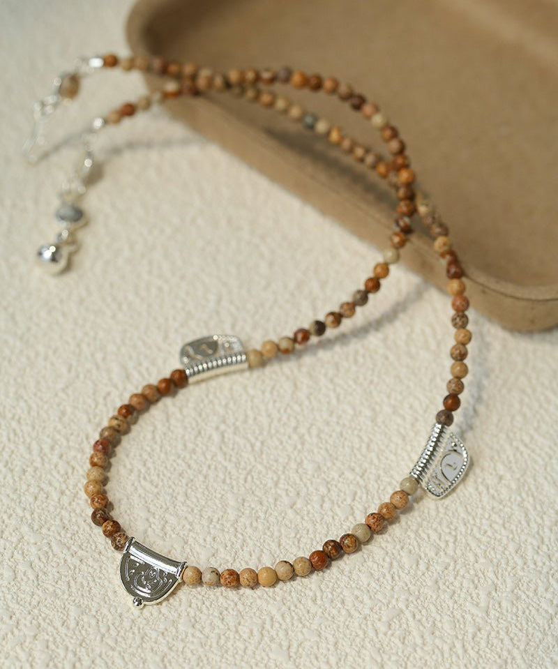 Pictograph Stone Beaded Necklace – Picture Jasper with Totem Pendant - floysun
