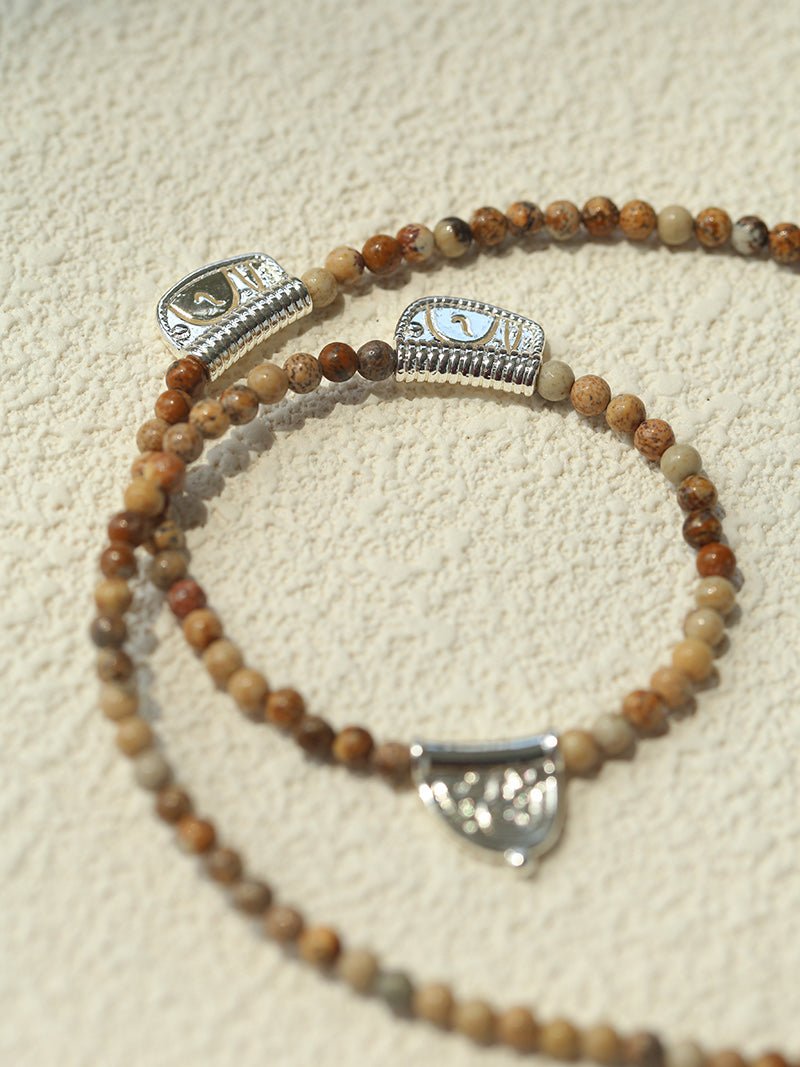 Pictograph Stone Beaded Necklace – Picture Jasper with Totem Pendant - floysun