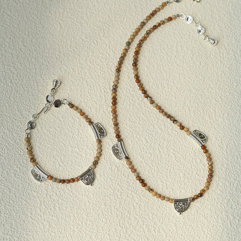 Pictograph Stone Beaded Necklace – Picture Jasper with Totem Pendant - floysun