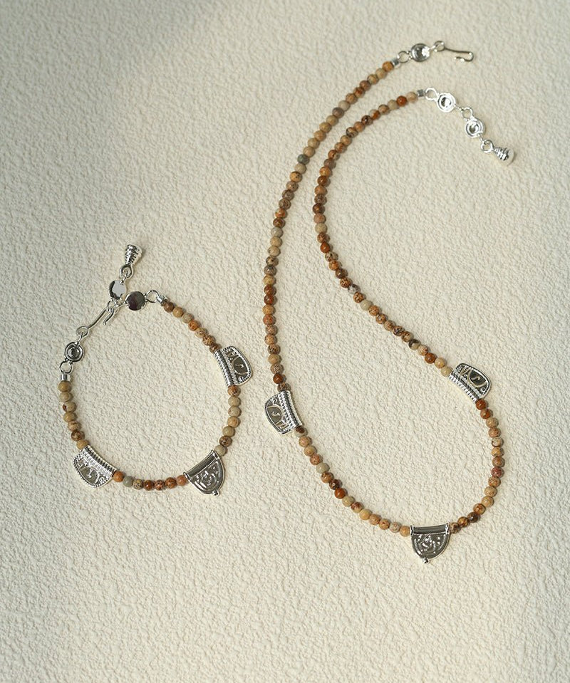 Pictograph Stone Beaded Necklace – Picture Jasper with Totem Pendant - floysun