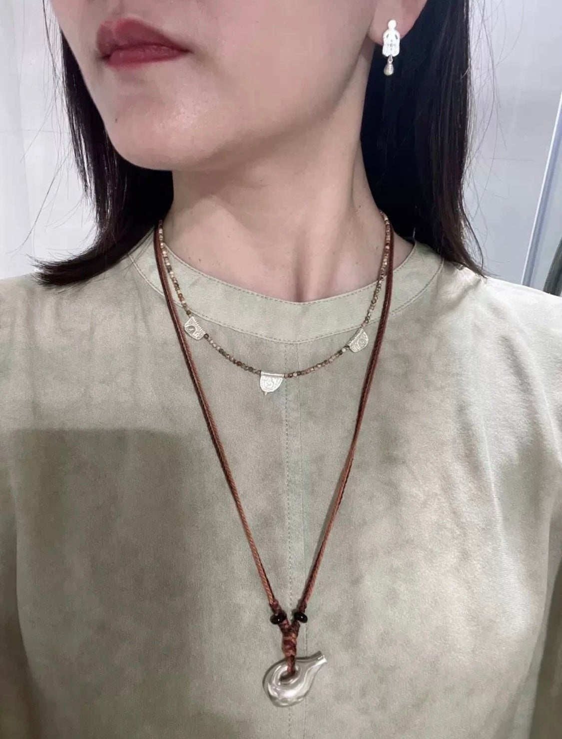 Pictograph Stone Beaded Necklace – Picture Jasper with Totem Pendant - floysun