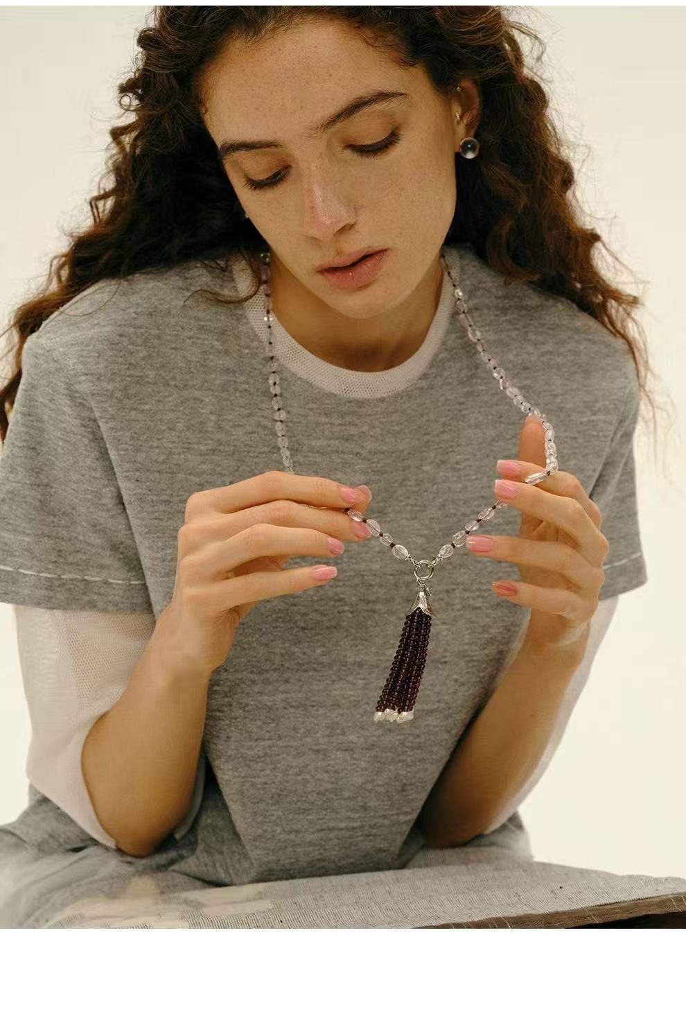 Pinecone Crystal Tassel Necklace - floysun