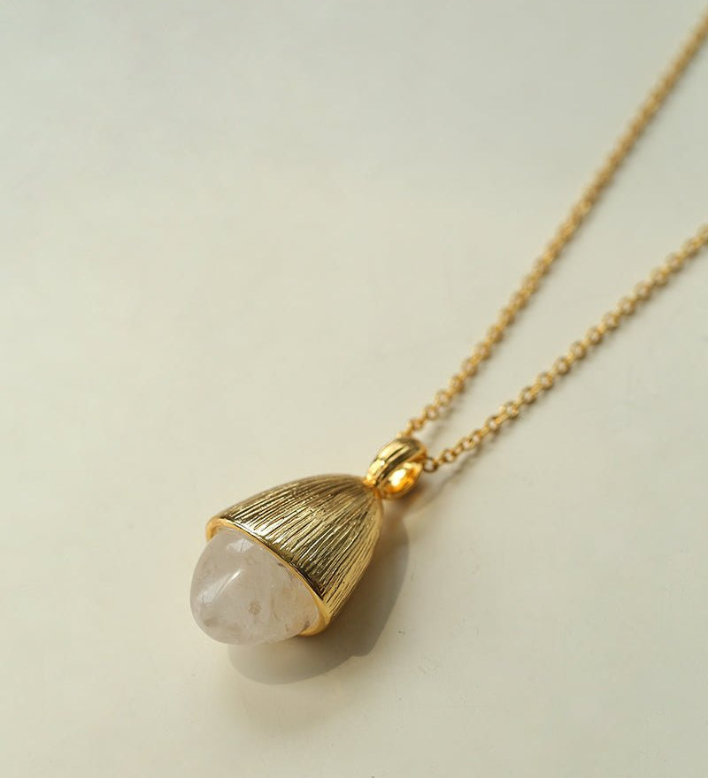 Pinecone Pendant Necklace – Gold White Jade - floysun