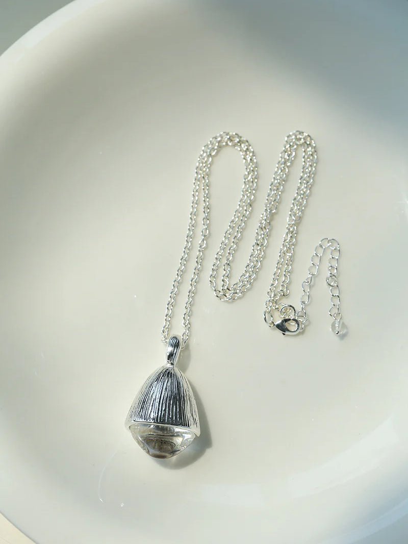 Pinecone Pendant Necklace – Silver White Crystal - floysun