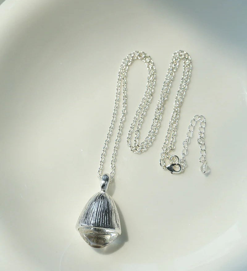 Pinecone Pendant Necklace – Silver White Crystal - floysun