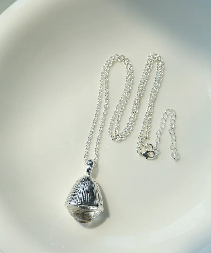 Pinecone Pendant Necklace – Silver White Crystal - floysun