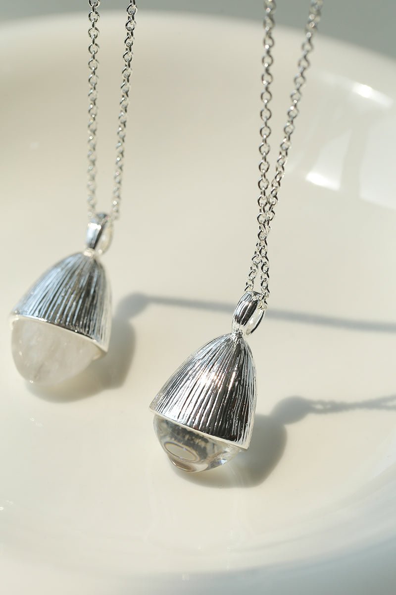 Pinecone Pendant Necklace – Silver White Crystal - floysun