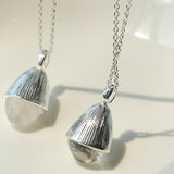 Pinecone Pendant Necklace – Silver White Crystal - floysun