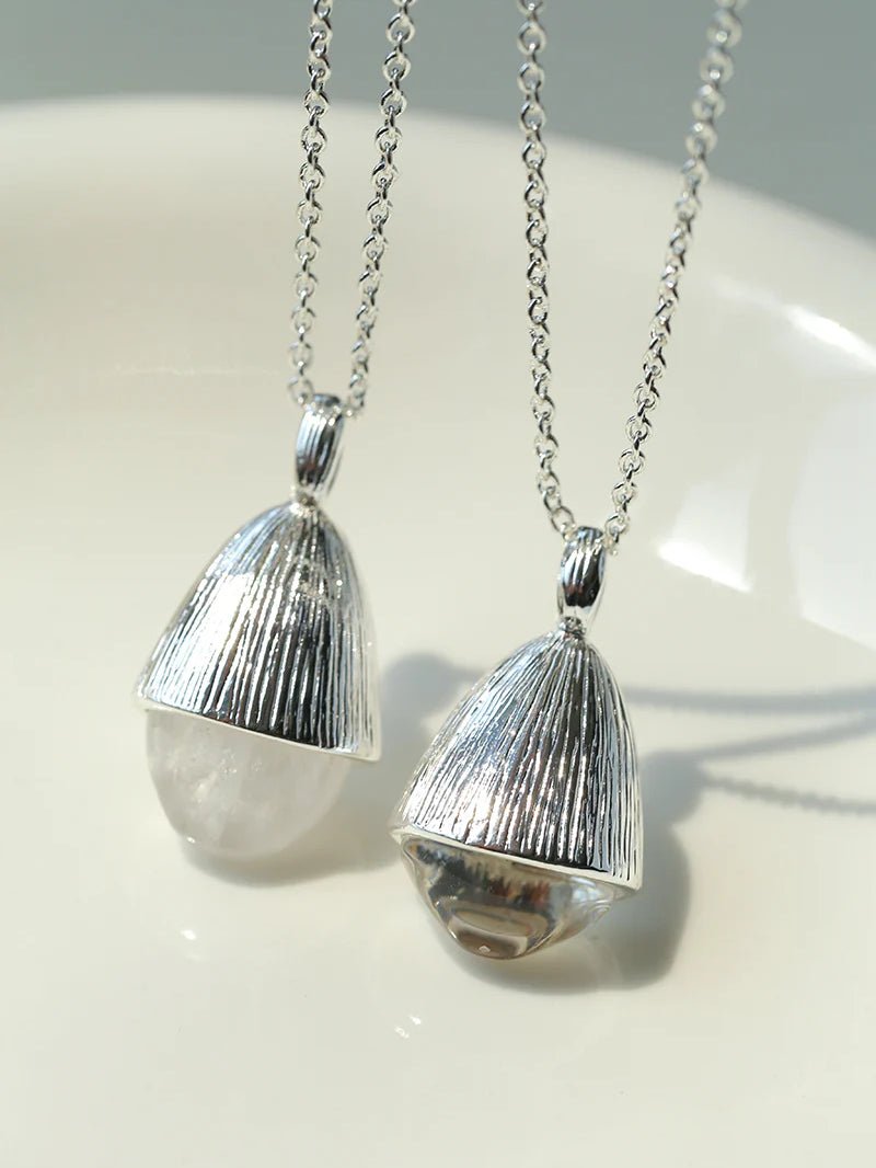 Pinecone Pendant Necklace – Silver White Crystal - floysun