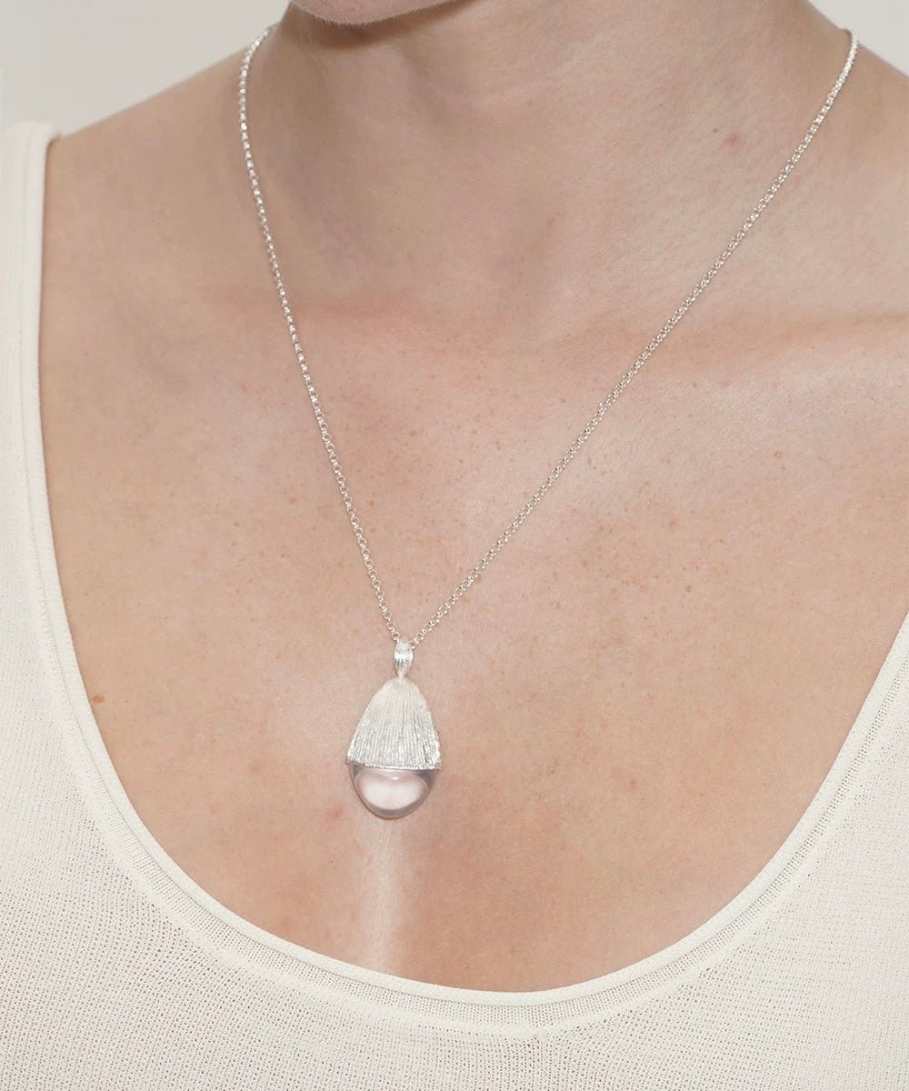 Pinecone Pendant Necklace – Silver White Crystal - floysun
