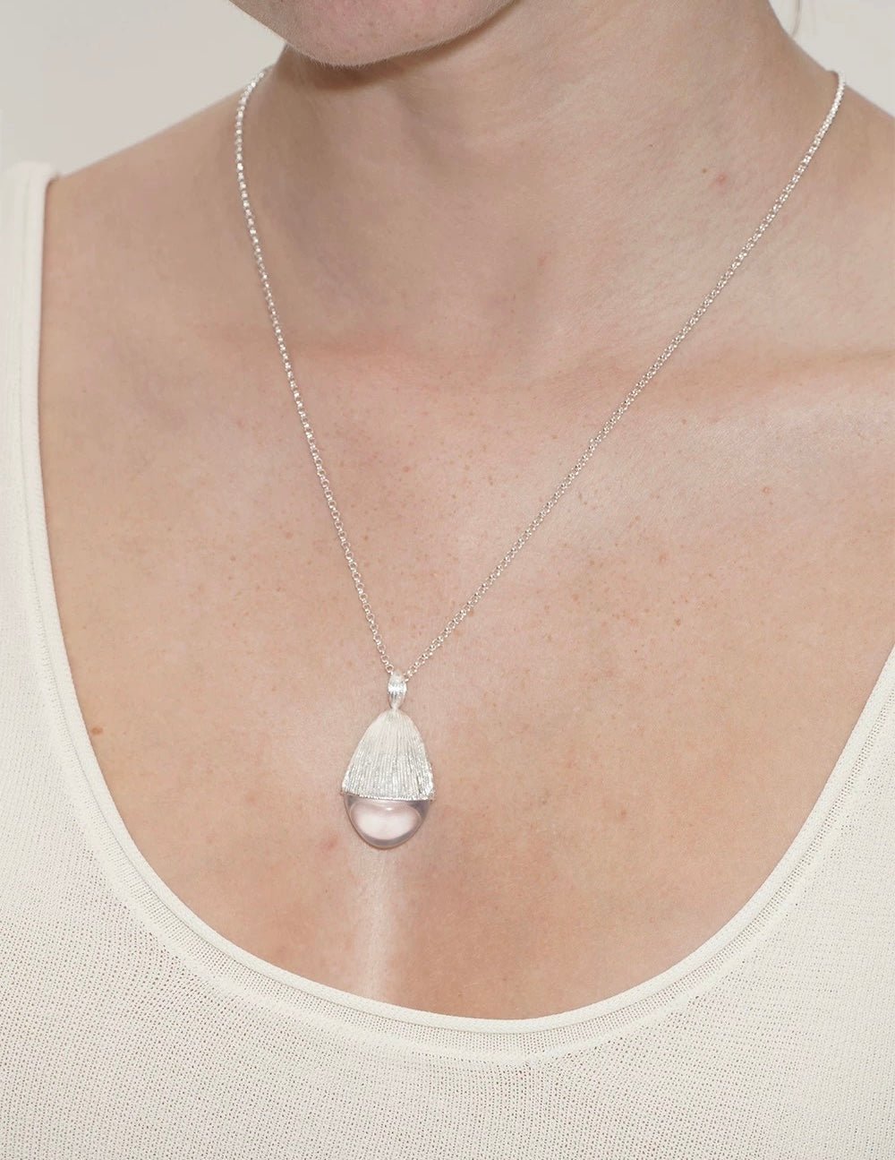 Pinecone Pendant Necklace – Silver White Crystal - floysun
