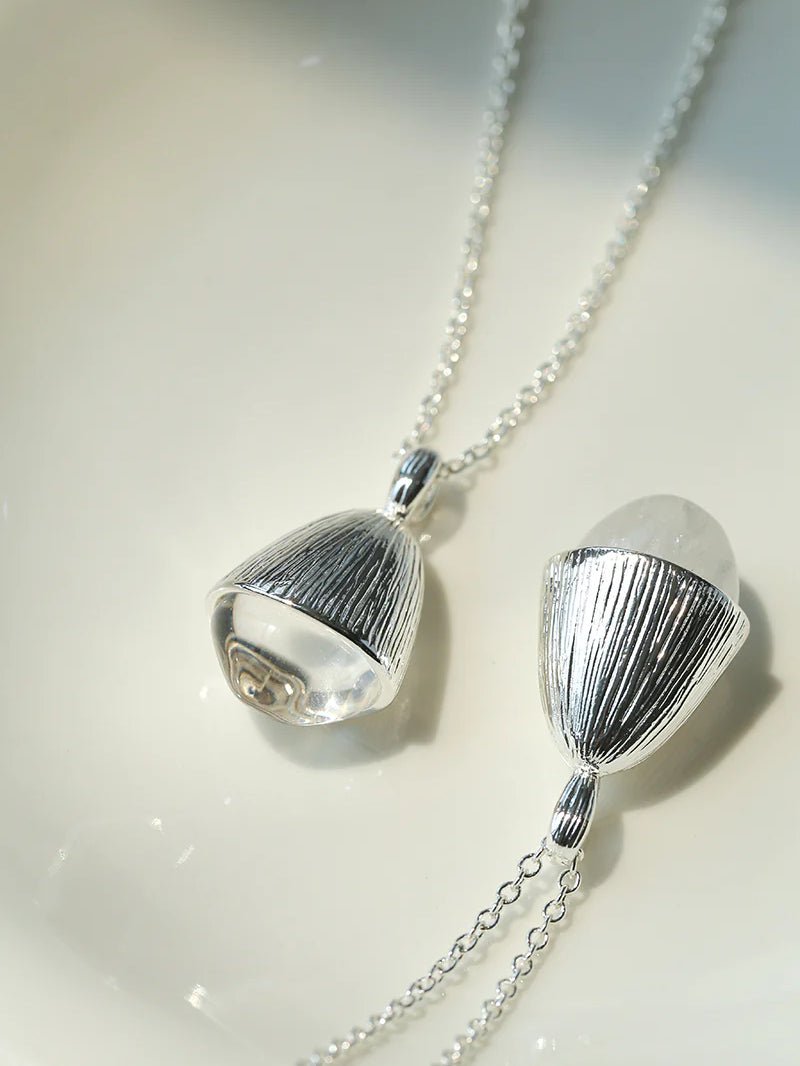 Pinecone Pendant Necklace – Silver White Crystal - floysun