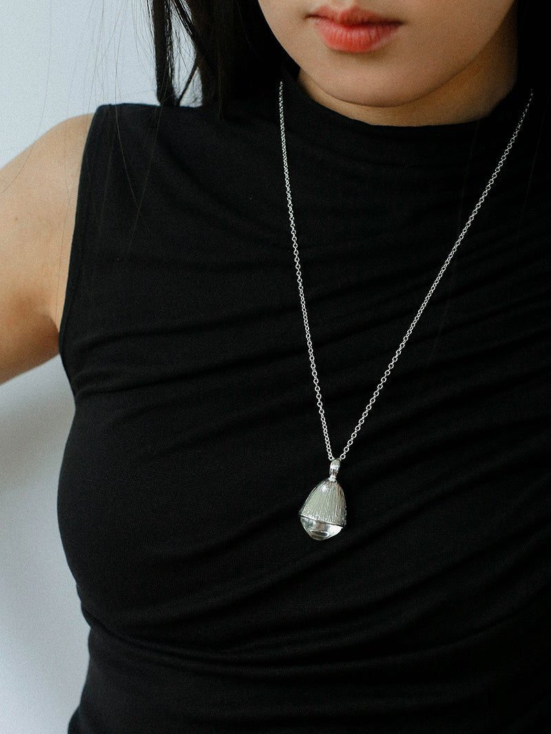 Pinecone Pendant Necklace – Silver White Crystal - floysun