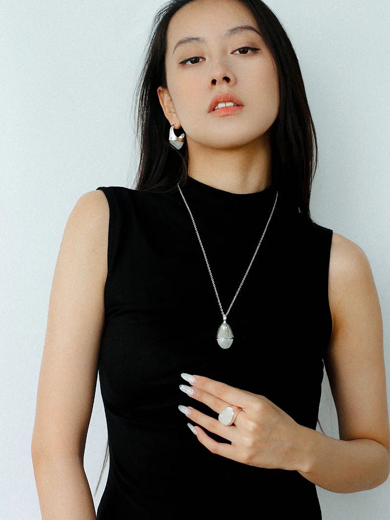 Pinecone Pendant Necklace – Silver White Jade - floysun
