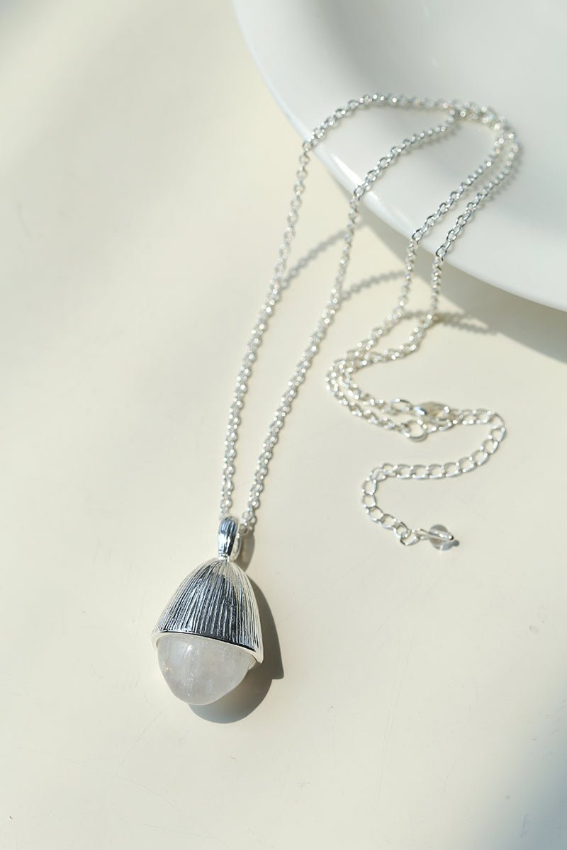Pinecone Pendant Necklace – Silver White Jade - floysun