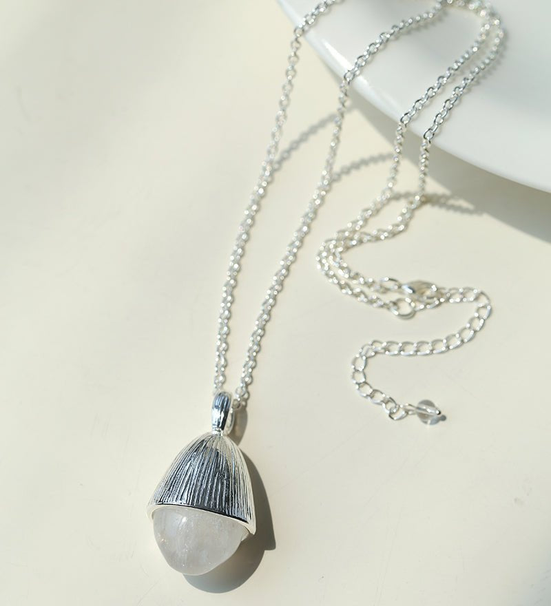 Pinecone Pendant Necklace – Silver White Jade - floysun