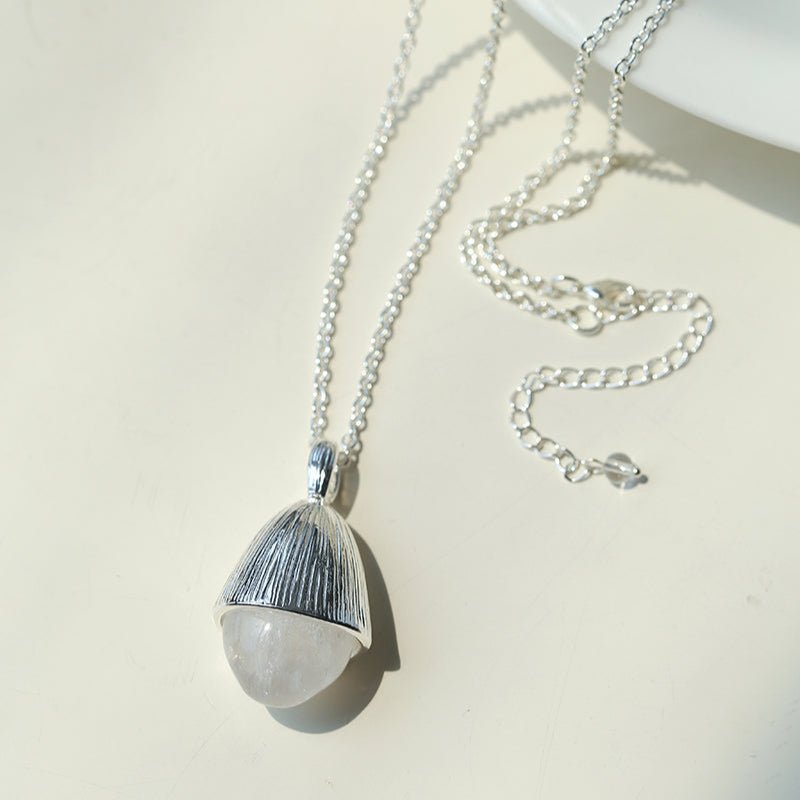 Pinecone Pendant Necklace – Silver White Jade - floysun