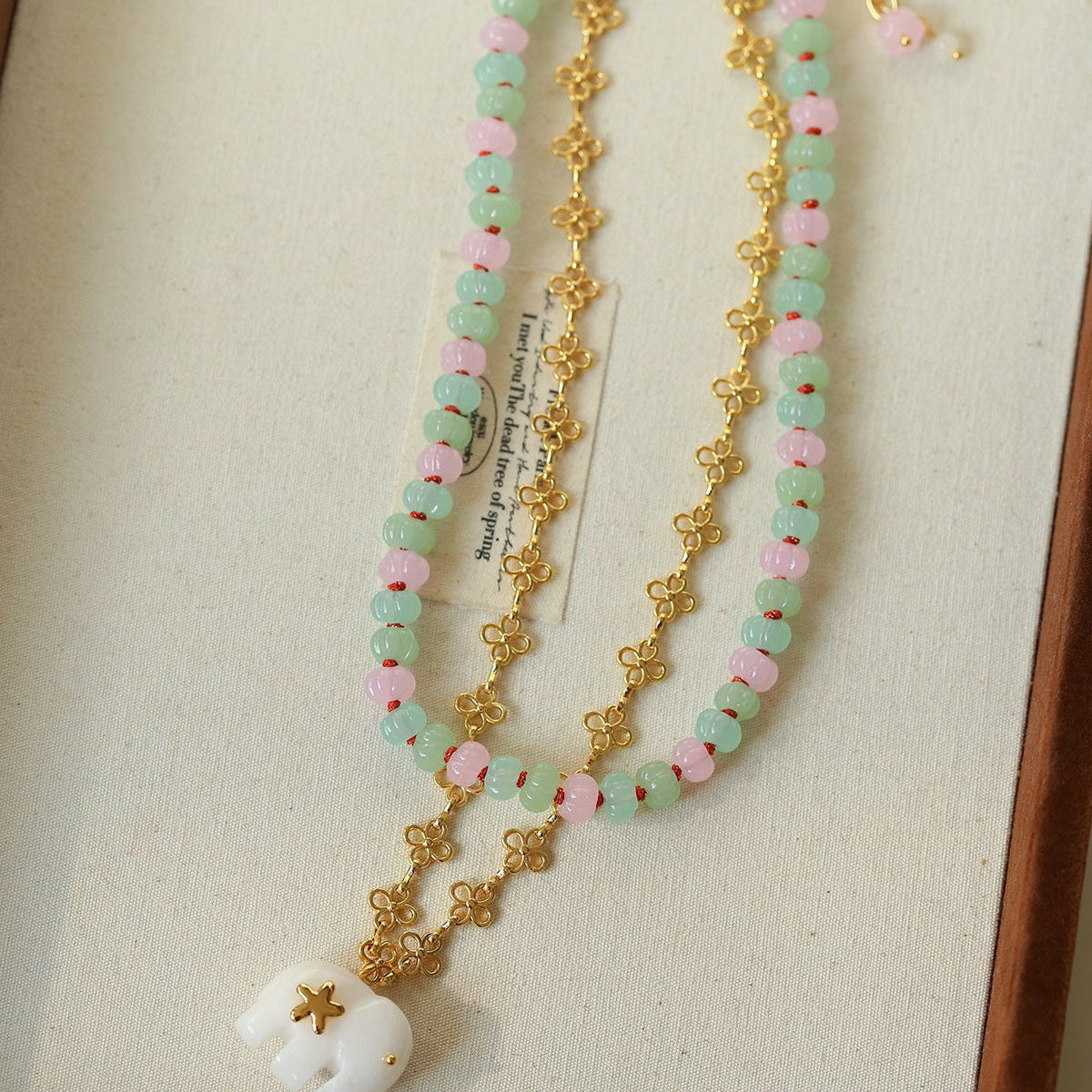 Pink & Green Natural Stone Lantern Necklace - floysun