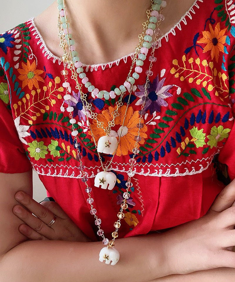 Pink & Green Natural Stone Lantern Necklace - floysun