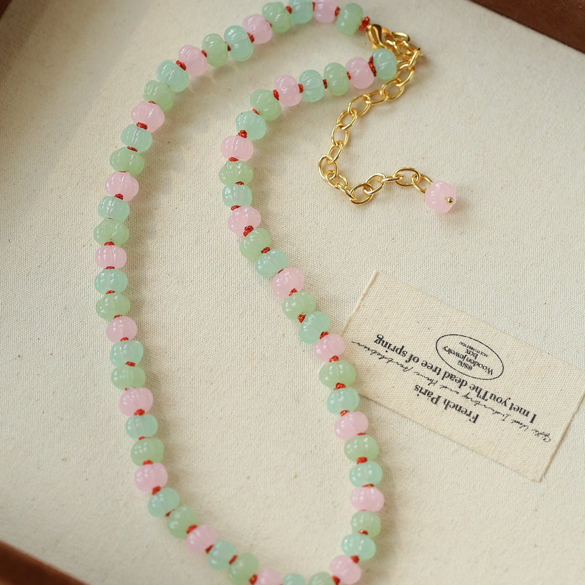 Pink & Green Natural Stone Lantern Necklace - floysun