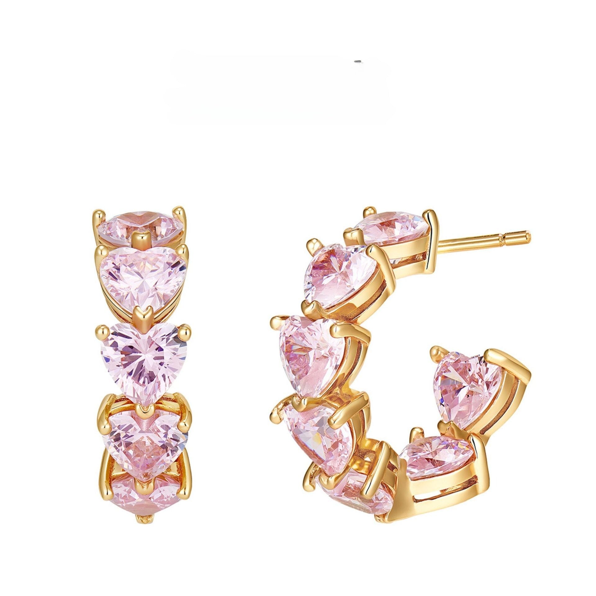 Pink Heart Zircon C - Hoop Earrings - floysun