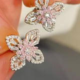 Pink Marquise & Baguette Diamond Lucky Clover Stud Earrings - floysun