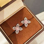 Pink Marquise & Baguette Diamond Lucky Clover Stud Earrings - floysun