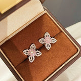 Pink Marquise & Baguette Diamond Lucky Clover Stud Earrings - floysun