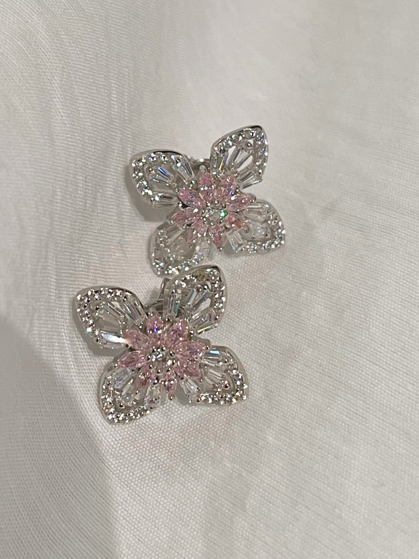 Pink Marquise & Baguette Diamond Lucky Clover Stud Earrings - floysun