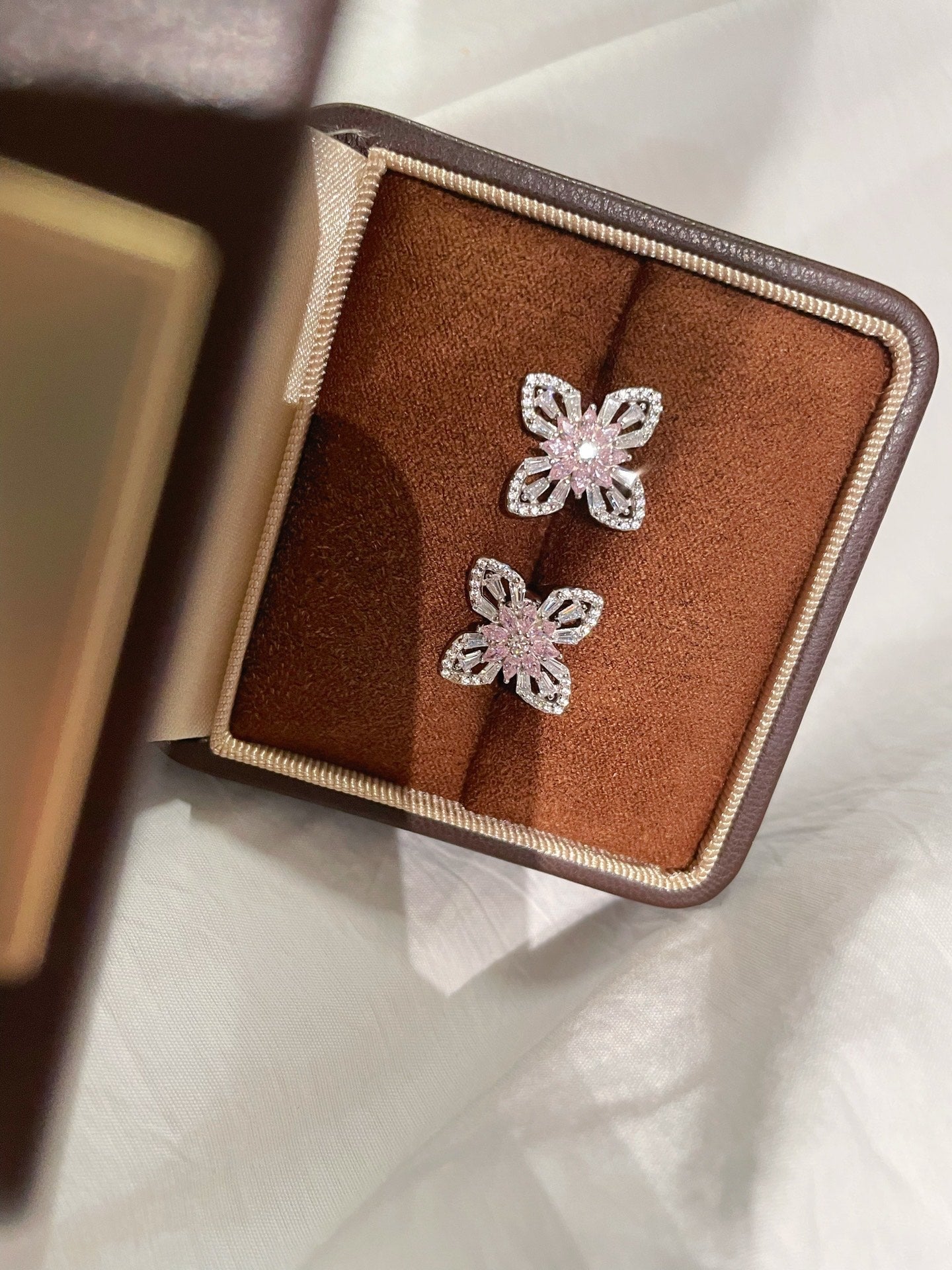 Pink Marquise & Baguette Diamond Lucky Clover Stud Earrings - floysun
