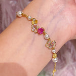 Pink Sapphire Floral Pearl Bracelet - floysun