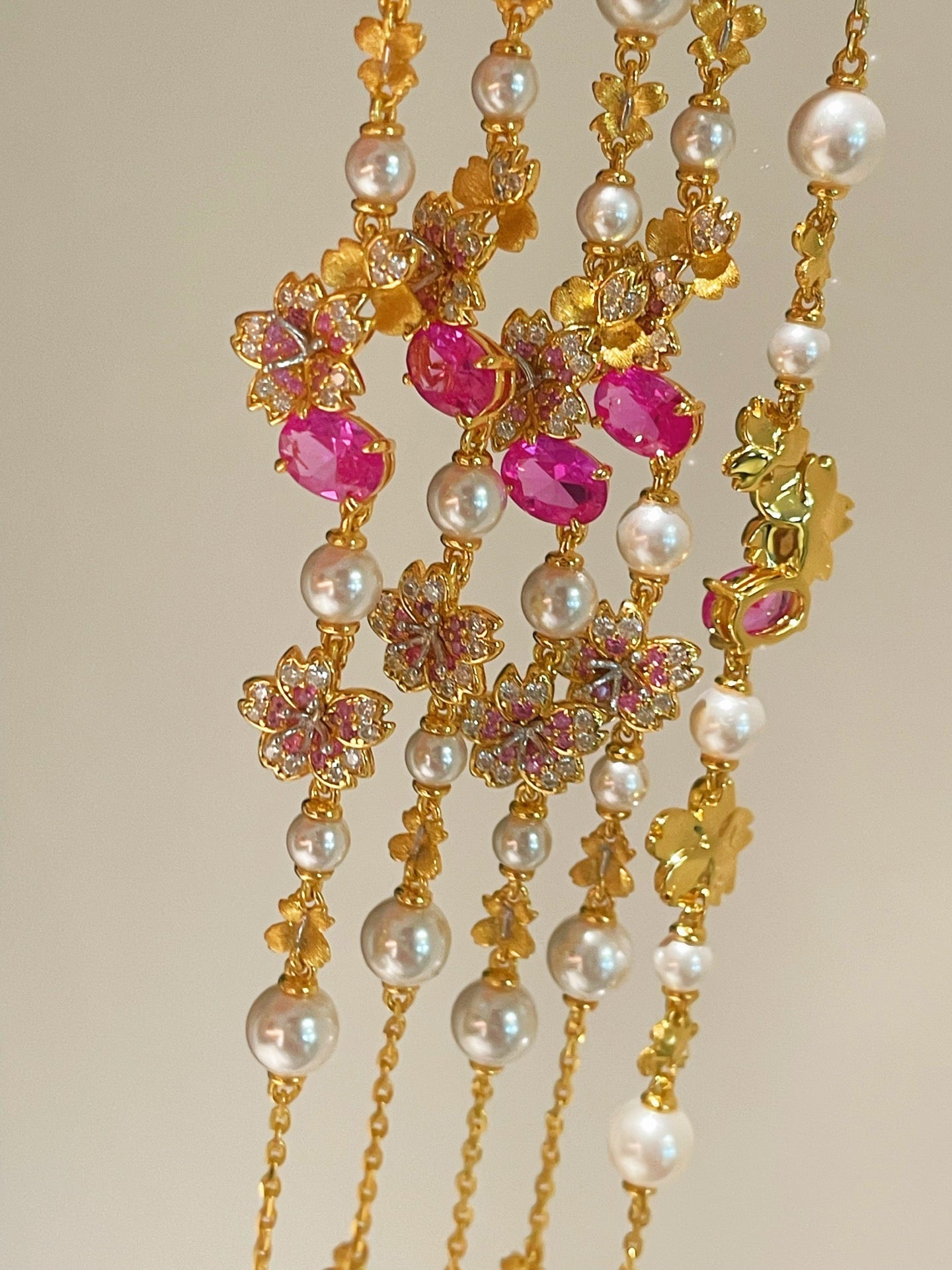 Pink Sapphire Floral Pearl Bracelet - floysun