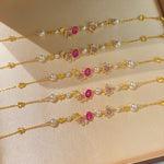 Pink Sapphire Floral Pearl Bracelet - floysun
