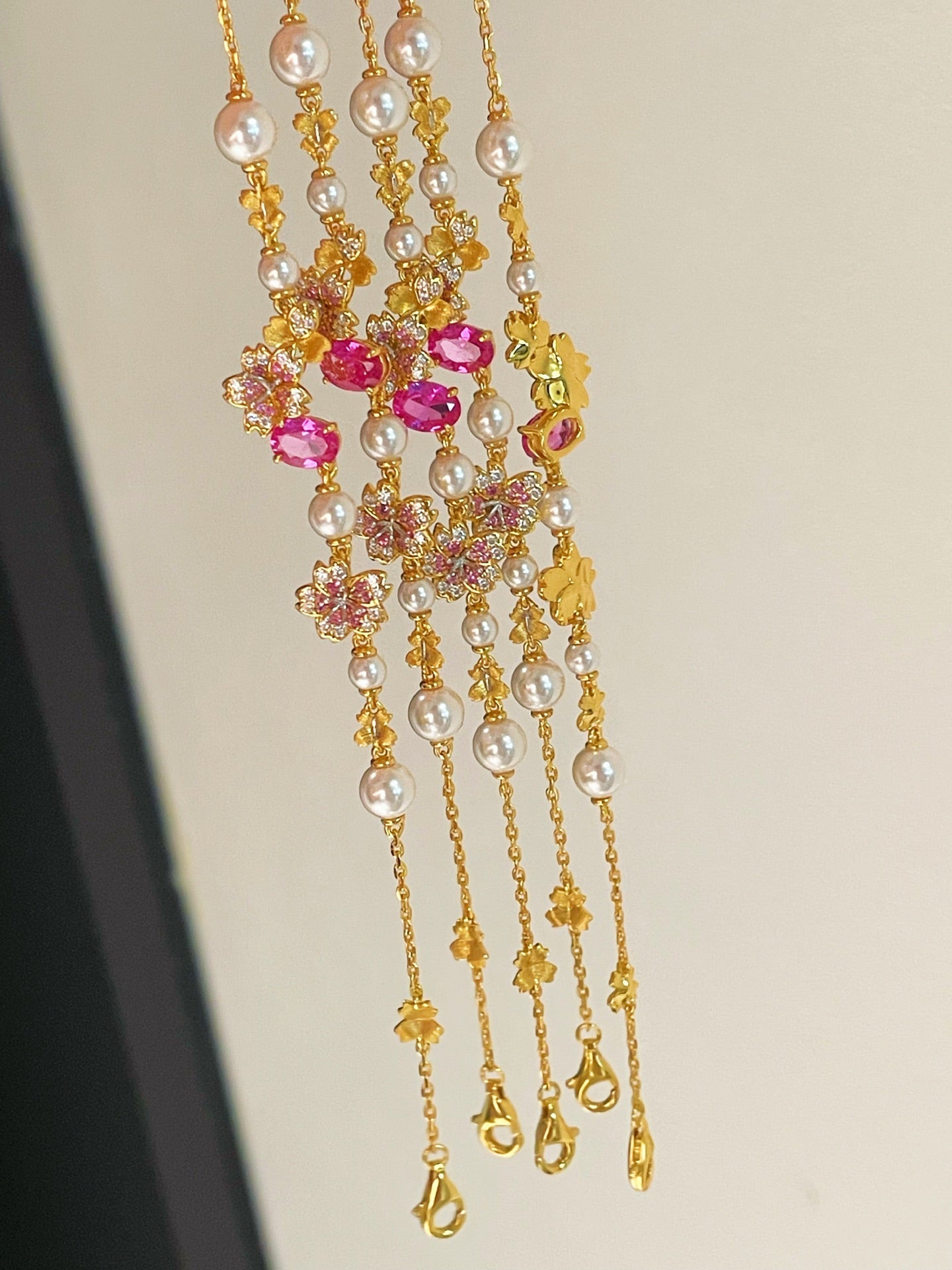 Pink Sapphire Floral Pearl Bracelet - floysun