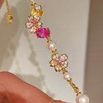Pink Sapphire Floral Pearl Bracelet - floysun
