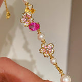 Pink Sapphire Floral Pearl Bracelet - floysun