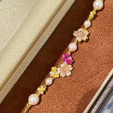 Pink Sapphire Floral Pearl Bracelet - floysun