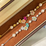 Pink Sapphire Floral Pearl Bracelet - floysun