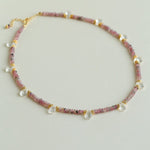 Pink Tourmaline & Clear Quartz Beaded Necklace - floysun