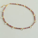 Pink Tourmaline & Clear Quartz Beaded Necklace - floysun