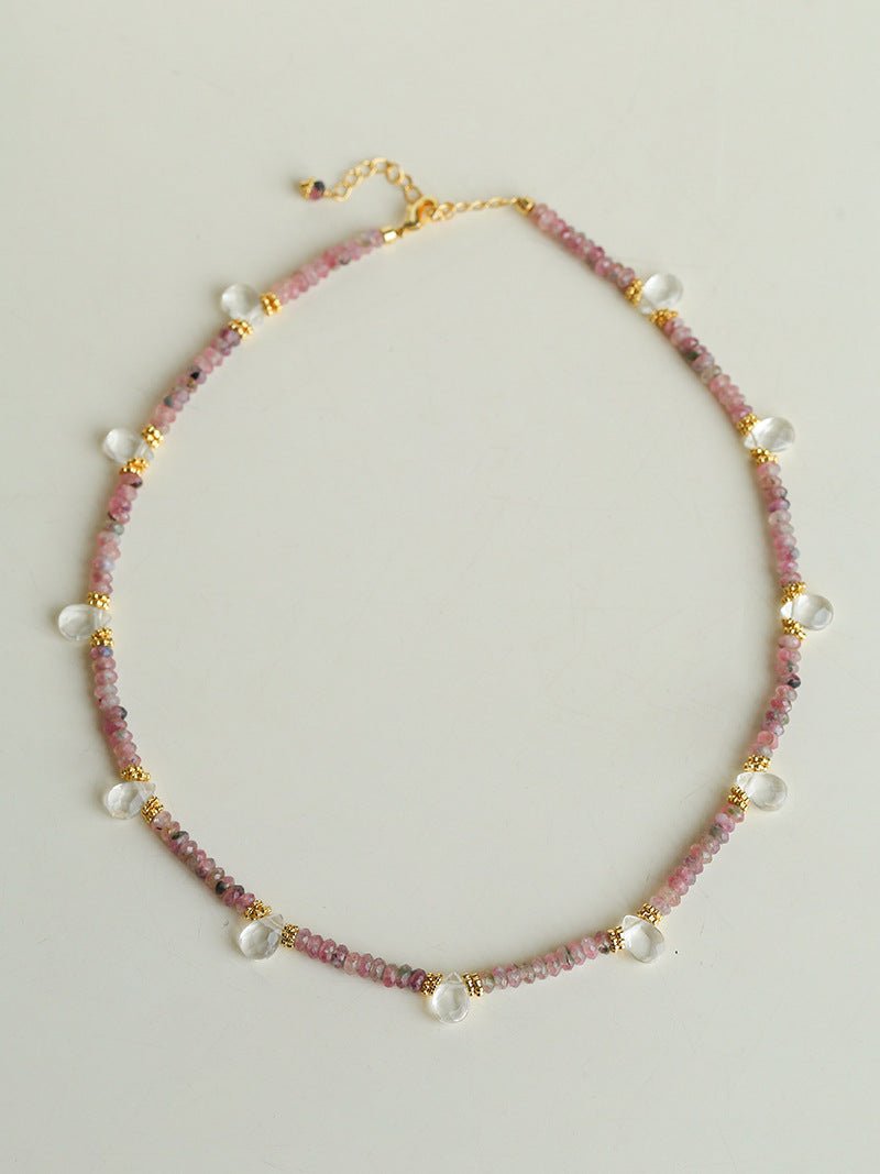 Pink Tourmaline & Clear Quartz Beaded Necklace - floysun