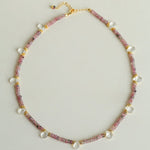 Pink Tourmaline & Clear Quartz Beaded Necklace - floysun
