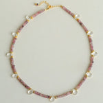 Pink Tourmaline & Clear Quartz Beaded Necklace - floysun