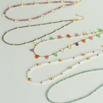 Pink Tourmaline & Clear Quartz Beaded Necklace - floysun