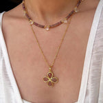 Pink Tourmaline & Clear Quartz Beaded Necklace - floysun